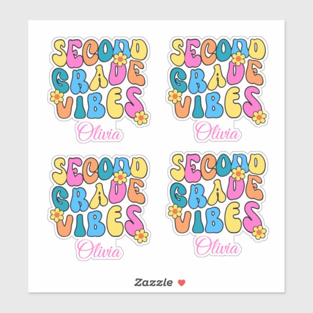 Colorful Second Grade Vibes Back to School Retro Aufkleber (Blatt)