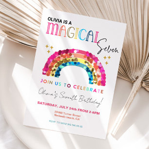Colorful Sequin Rainbow 7. magischer Geburtstag Einladung