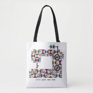Colorful Sewing Machine Quilt Pattern Tote Bag