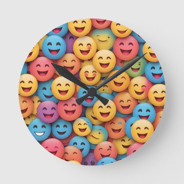 Colorful Smile Emoji Runde Wanduhr (Vorderseite)