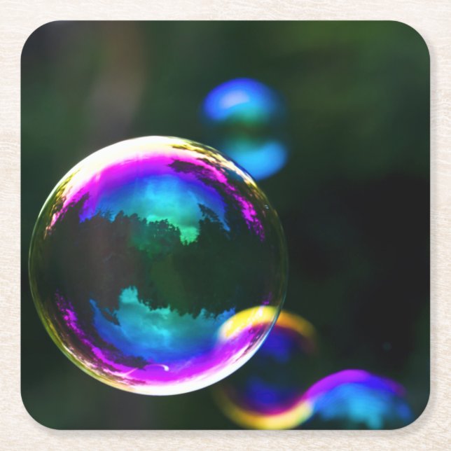 Colorful Soap Bubbles Floating Rechteckiger Pappuntersetzer (Vorderseite)