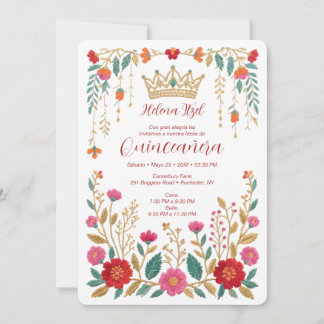 Colorful Spanish Mexican Quinces Floral Border Em Einladung