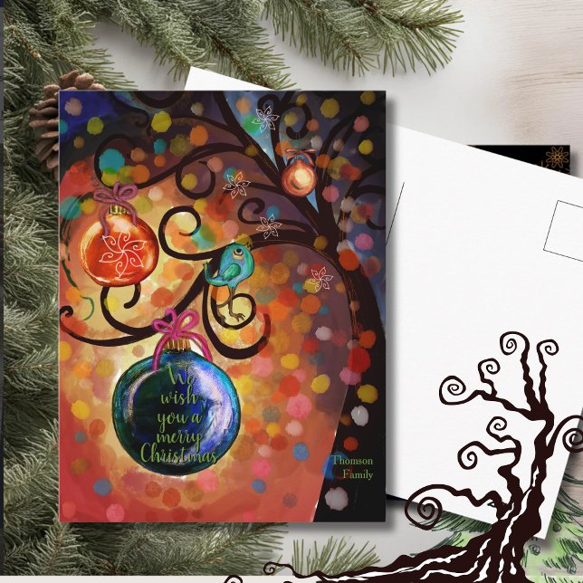 Colorful Sparkling Christmas Tree Art Postkarte (Colorful Sparkling Christmas Tree Art Postcard)
