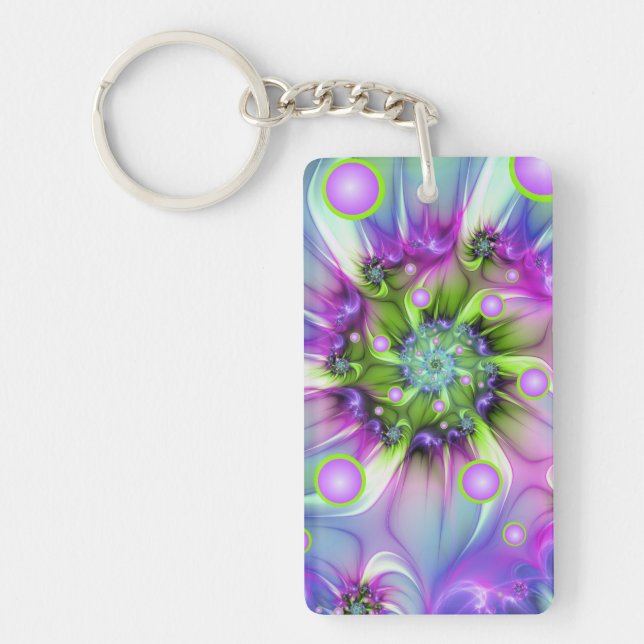 Colorful Spiral Round Shapes Abstract Fractal Art Schlüsselanhänger (Vorderseite)