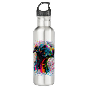 Colorful Splash Greyhound Portrait Welpe Besitzer Edelstahlflasche
