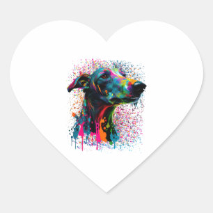 Colorful Splash Greyhound Portrait Welpe Besitzer Herz-Aufkleber