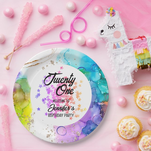 Colorful Splash Watercolor Birthday Pappteller (Party)