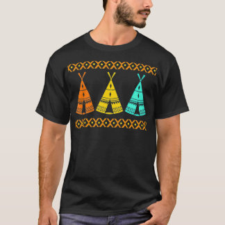 Colorful Stam House Longhouses Wigwams Native Ame T-Shirt