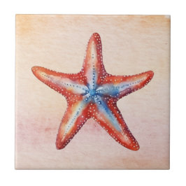 Colorful starfish watercolor artwork Pink Blue Fliese