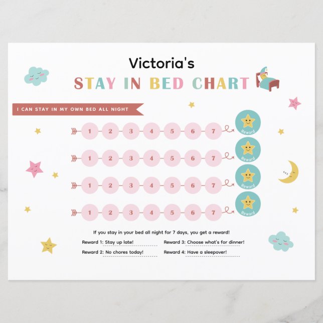 Colorful Stay in Bed Bedtime Chart for Children (Vorderseite)
