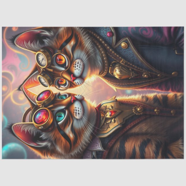 Colorful Steampunk Cat Seidenpapier (Vorderseite)
