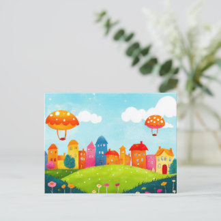 Colorful Storybook Village Postcard Postkarte