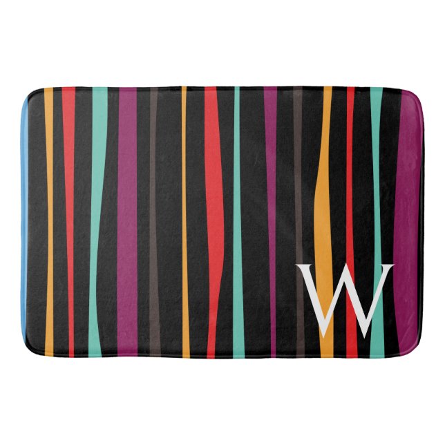 Colorful stripes custom monogram Bath Mat Badematte (Vorderseite)
