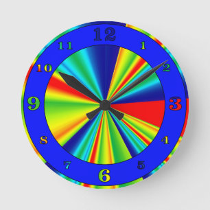 Colorful Stripes Pinwheel Blue Ring Numbered Runde Wanduhr