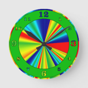 Colorful Stripes Pinwheel Green Ring Numbered Runde Wanduhr