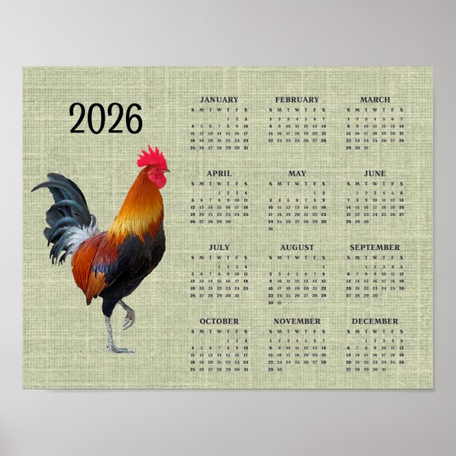 Colorful Strutting Rooster 2026 Calendar Poster (Vorne)