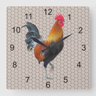 Colorful Strutting Rooster Design Wall Clock Quadratische Wanduhr