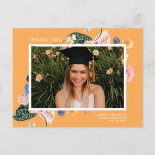 Colorful Summer Floral Graduation Photo Thank You Postkarte