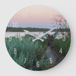 Colorful Sunset Kangaroo Wildlife Australien Große Wanduhr