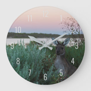 Colorful Sunset Kangaroo Wildlife Australien Große Wanduhr