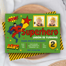 Colorful Superhero Kinder Foto Geburtstagseinladun