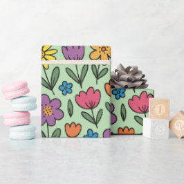 Colorful Sweet Spring Flowers Wrapping Paper Roll Geschenkpapier