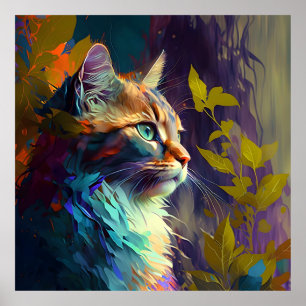 Colorful Tabby Cat Poster