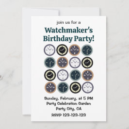 Colorful Time Clock Pattern Watchmaker Birthday Einladung