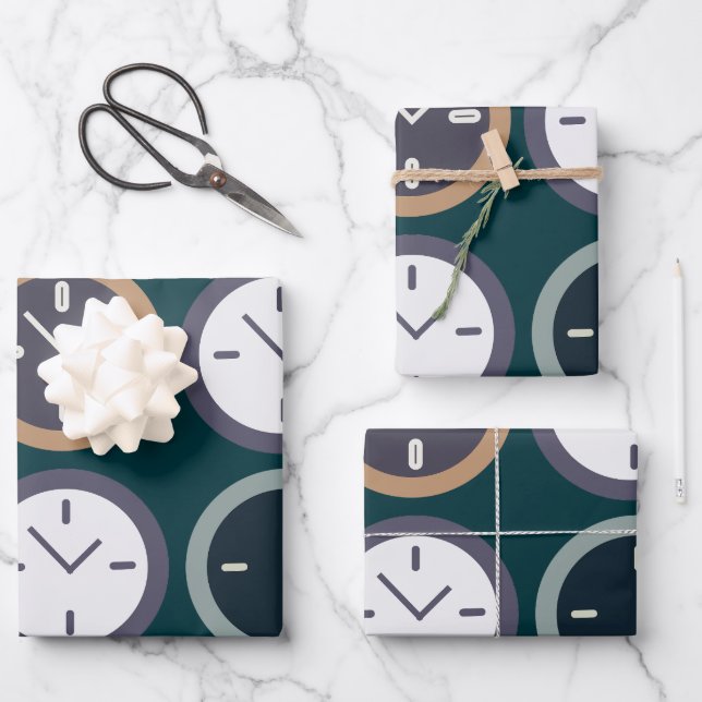 Colorful Time Clock Pattern Watchmaker Birthday  Geschenkpapier Set (Vorderseite)