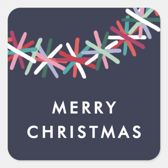 Colorful Tinsel Garland Merry Christmas Sticker (Vorderseite)