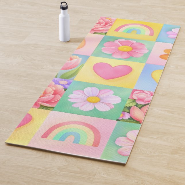 Colorful Trendy Floral Checkerboard Pattern Yogamatte (Beispiel)