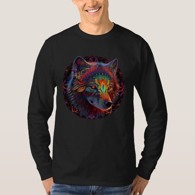 Colorful Trippy Psychedelic Wolf Wildlife Wolf Mou T-Shirt (Vorderseite)