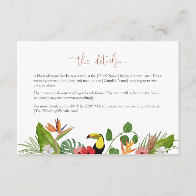 Colorful Tropical Floral Wedding Details Card Begleitkarte (Vorderseite)