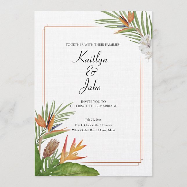 Colorful Tropical Floral Wedding Invitation Einladung (Vorderseite)
