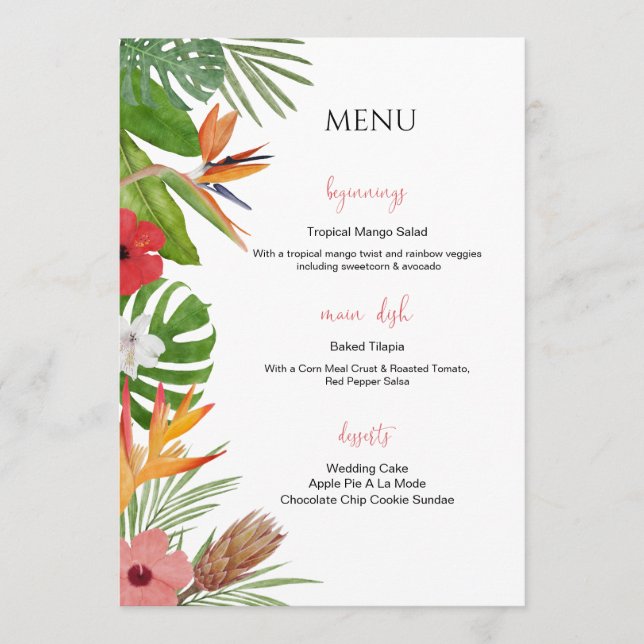 Colorful Tropical Floral  Wedding Menu Menükarte (Vorderseite)