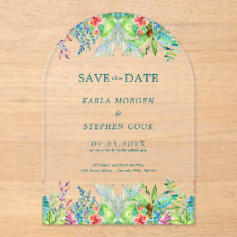 Colorful Tropical Flowers Border Acryleinladungen