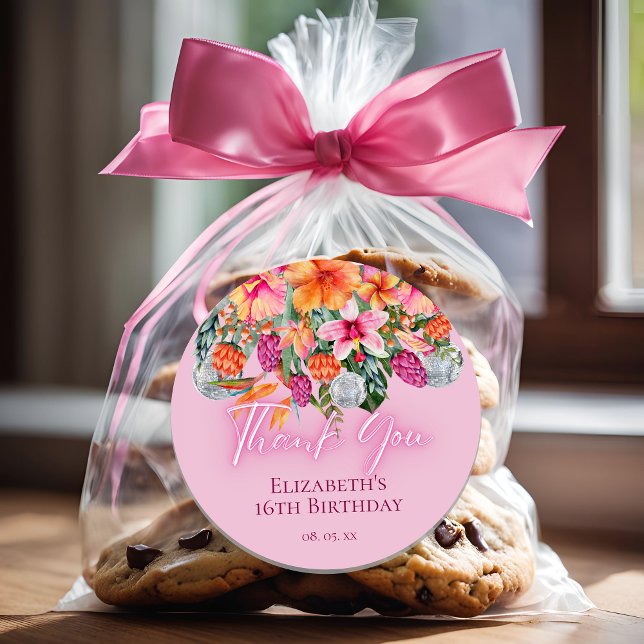 Colorful Tropical Flowers Disco Balls Neon Glow Runder Aufkleber (Von Creator hochgeladen)