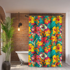 Colorful Tropical Flowers Pattern Duschvorhang