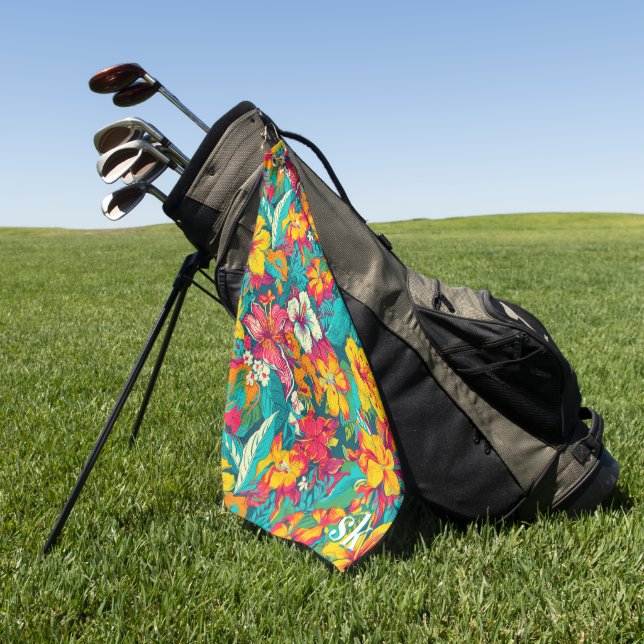 Colorful Tropical Flowers Pattern Golfhandtuch (Gras)