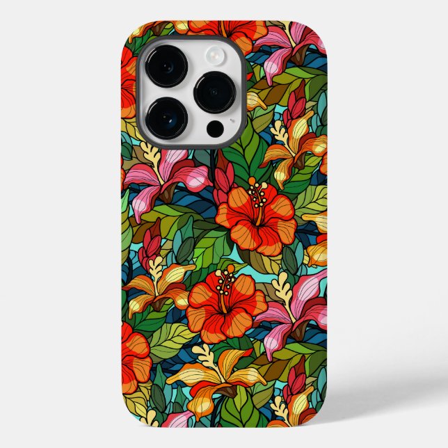 Colorful tropical flowers pattern, hibiscus Case-Mate iPhone hülle (Rückseite)