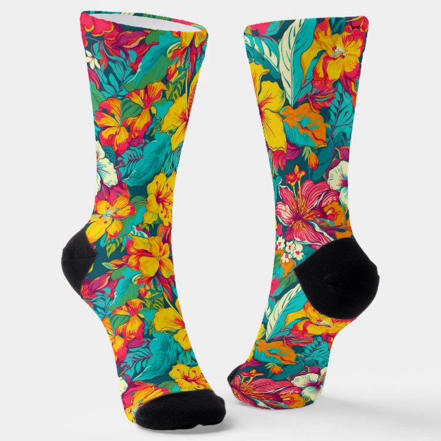 Colorful Tropical Flowers Pattern Socken (Gewinkelt)