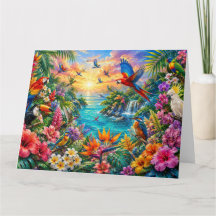 Colorful Tropical Paradise Exotic Birds & Flowers