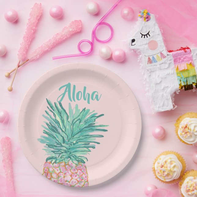 Colorful Tropical Pineapple Monogram Pappteller (Party)