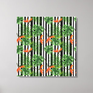 Colorful Tropical Plant, Palm Leaves and Bird Leinwanddruck