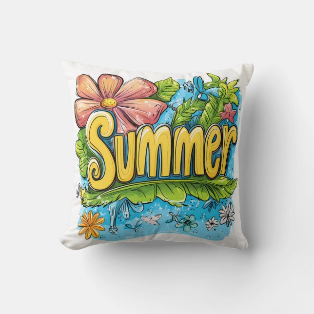 Colorful Tropical "Summer" Decorative Pillow Kissen (Vorderseite)