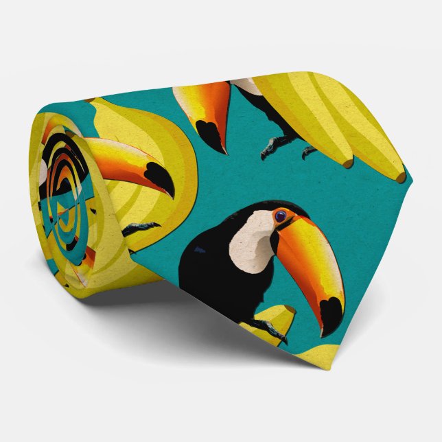 Colorful Tropical Toucan Birds Fun Yellow & Teal Krawatte (Gerollt)
