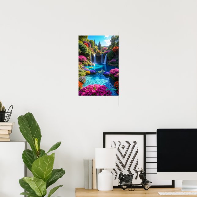 Colorful Tropical Waterfall Dreamscape Art Poster (Heimbüro)
