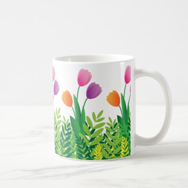 Colorful Tulips and Green Vegetation Kaffeetasse (Rechts)