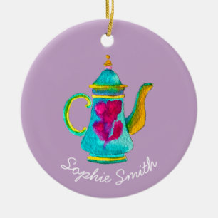 Colorful Turkish teapot watercolor Keramik Ornament