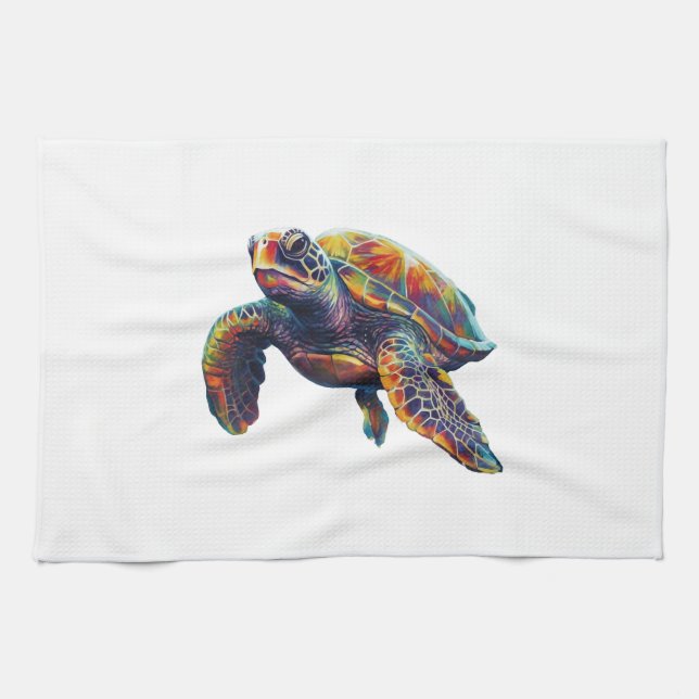 Colorful underwater sea turtle dreamlike beautiful geschirrtuch (Horizontal)